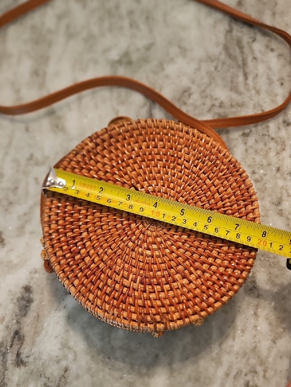 Woven Rattan Round Crossbody Bagn - Picture 7 of 8